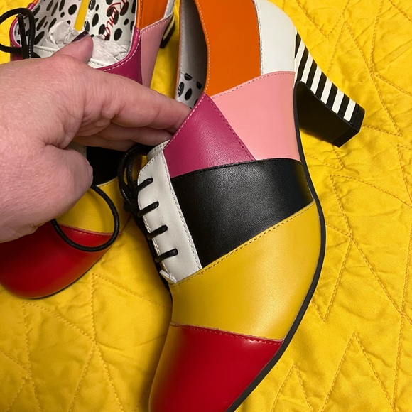 Lola Ramona NIB/ Unworn Colorful Patchwork with Stripe Heel Women's Shoes - Picture 9 of 11
